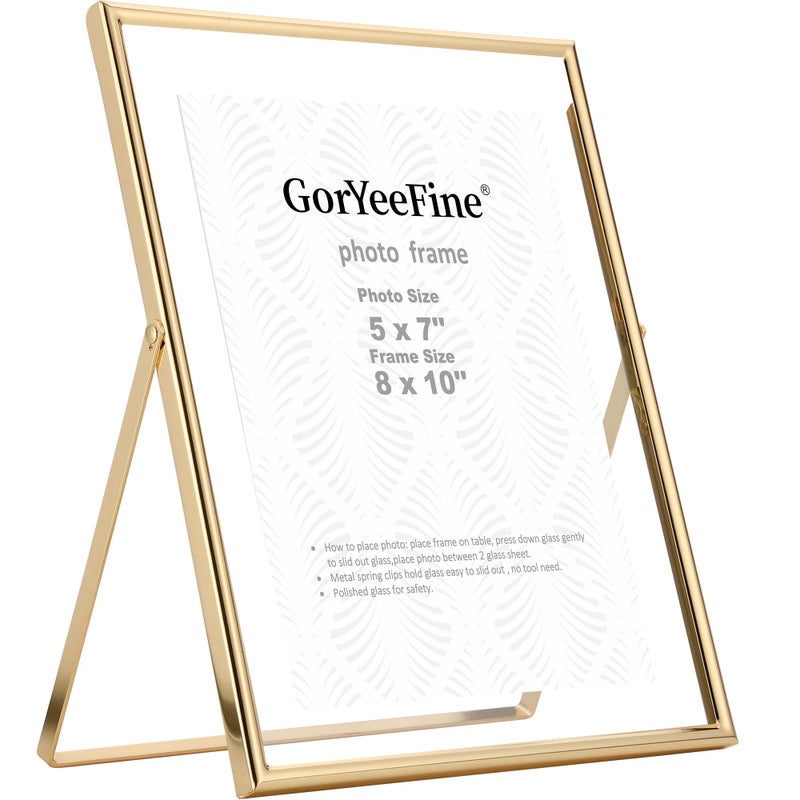 GorYeeFine Gold 8x10" Floating Picture Frame Fits(5x7'',6x8"&7x9") Photos Adjustable TabletopShelf Display Premium Gift picture frame 5x7'' for Wedding,Thanksgiving,Christmas Home & Office Decor - Image 1