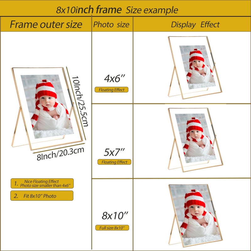 GorYeeFine Gold 8x10" Floating Picture Frame Fits(5x7'',6x8"&7x9") Photos Adjustable TabletopShelf Display Premium Gift picture frame 5x7'' for Wedding,Thanksgiving,Christmas Home & Office Decor - Image 4