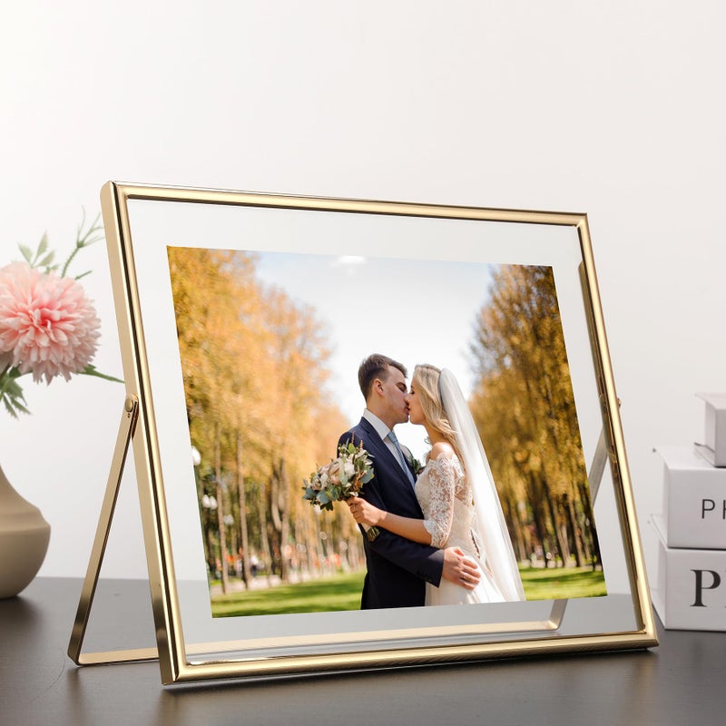GorYeeFine Gold 8x10" Floating Picture Frame Fits(5x7'',6x8"&7x9") Photos Adjustable TabletopShelf Display Premium Gift picture frame 5x7'' for Wedding,Thanksgiving,Christmas Home & Office Decor - Image 3