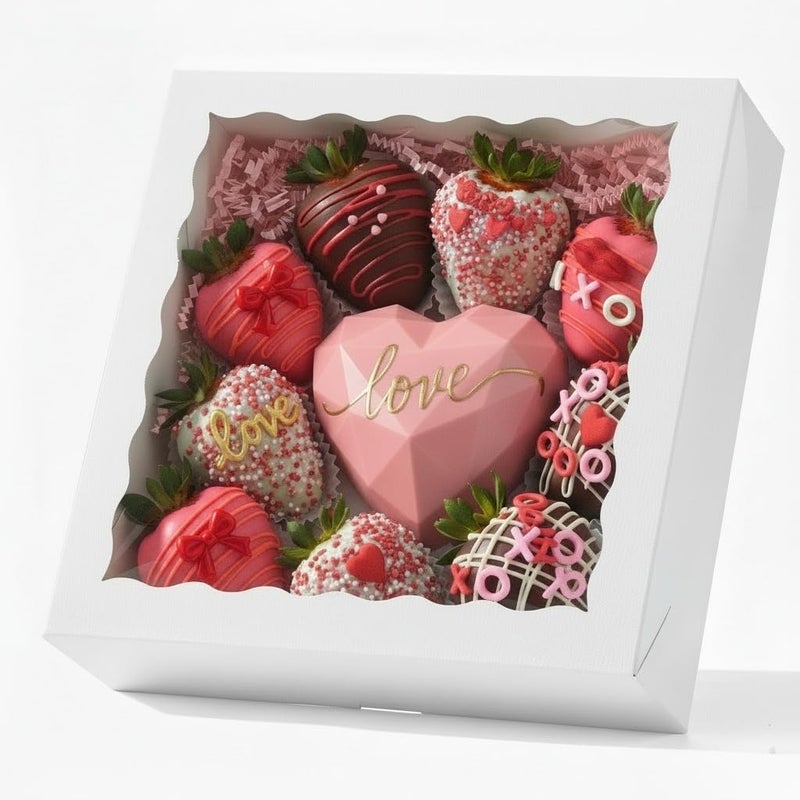 RomanticBaking 50pcs 10x10x2.5 Inches White Bakery Boxes - Pie, Cookies, Chocolate Covered Strawberries & Breakable Heart Boxes for Valentine's & Christmas - Image 1