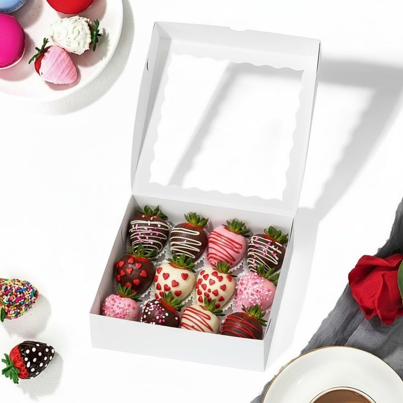 RomanticBaking 50pcs 10x10x2.5 Inches White Bakery Boxes - Pie, Cookies, Chocolate Covered Strawberries & Breakable Heart Boxes for Valentine's & Christmas - Image 3