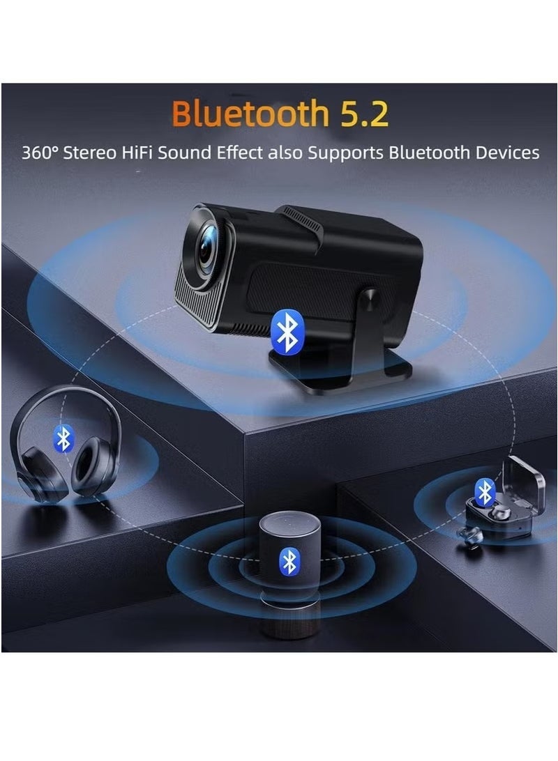 New HY320 Mini Portable Auto Keystone Projector, Native 1080P Smart Projector FHD 4K Supported 10000 Lumens With WiFi 6, BT 5.0, 180 Degree Rotation, Built-in Android 11.0 Built In Speaker Video Projector Outdoor Projector 390 ASNI Compatible With TV Stick/HDMI/USB/PS5/iOS/PS4 Black - Image 3