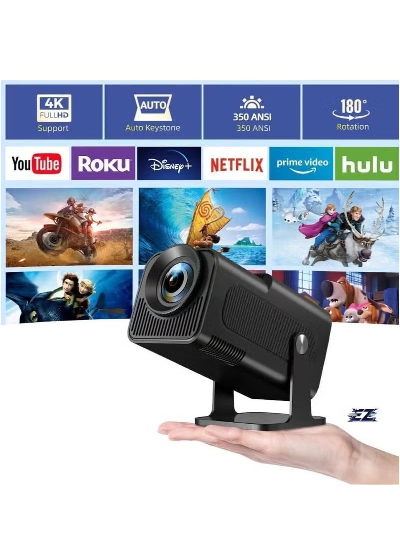New HY320 Mini Portable Auto Keystone Projector, Native 1080P Smart Projector FHD 4K Supported 10000 Lumens With WiFi 6, BT 5.0, 180 Degree Rotation, Built-in Android 11.0 Built In Speaker Video Projector Outdoor Projector 390 ASNI Compatible With TV Stick/HDMI/USB/PS5/iOS/PS4 Black - Image 2