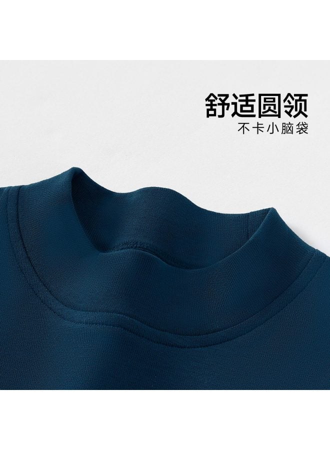 Makalé Spring And Autumn Baby Toddler Solid Color Half Turtleneck Base Shirt Warm Soft Comfortable Dark Blue White Smiley Face Size 100