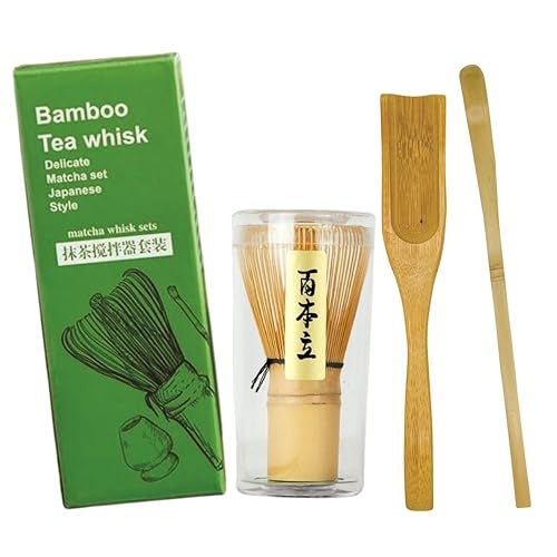 Flavoma (Sets of 3) Japanese Handmade Bamboo Matcha Whisk (Delicate Match Brush Japanese Style) + Traditional Scoop (Chashaku) + Tea Spoon, The Perfect Set to Prepare a Traditional Cup of Matcha. - Image 1