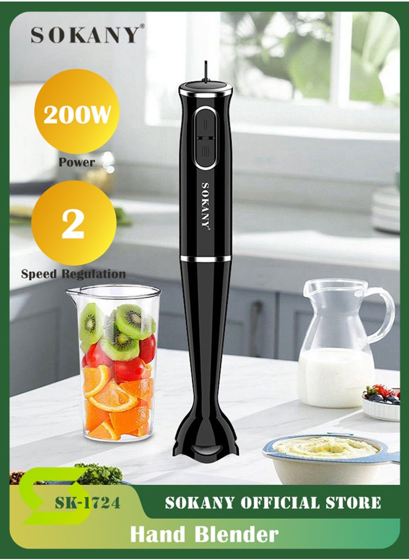 sokany 2 Speeds Electric Handheld Blender, Power 200 W, Powerful Mixing Motor, Ergonomic Design, Lightweight, Super Easy Use, Sk-1724 (Black)  - Image 1