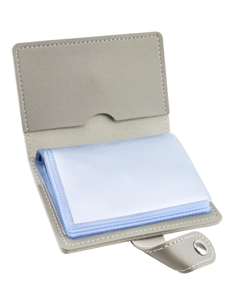 GAUENEEN Leather Business Card Holder, 26 Card Slots, RFID Blocking Secure Professional Card Organizer with Snap Closure (Grey) - Image 1
