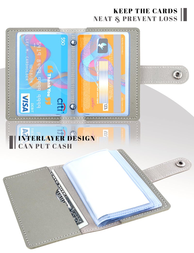 GAUENEEN Leather Business Card Holder, 26 Card Slots, RFID Blocking Secure Professional Card Organizer with Snap Closure (Grey) - Image 5