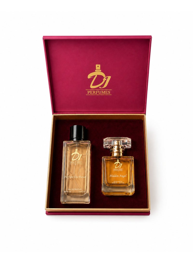 DJ Perfumes Celebration Gift Set by DJ Perfumes for Men & Women (Parfum Du Futur 100ml for Men + Hidden Angel 100ml for Women) - Image 1