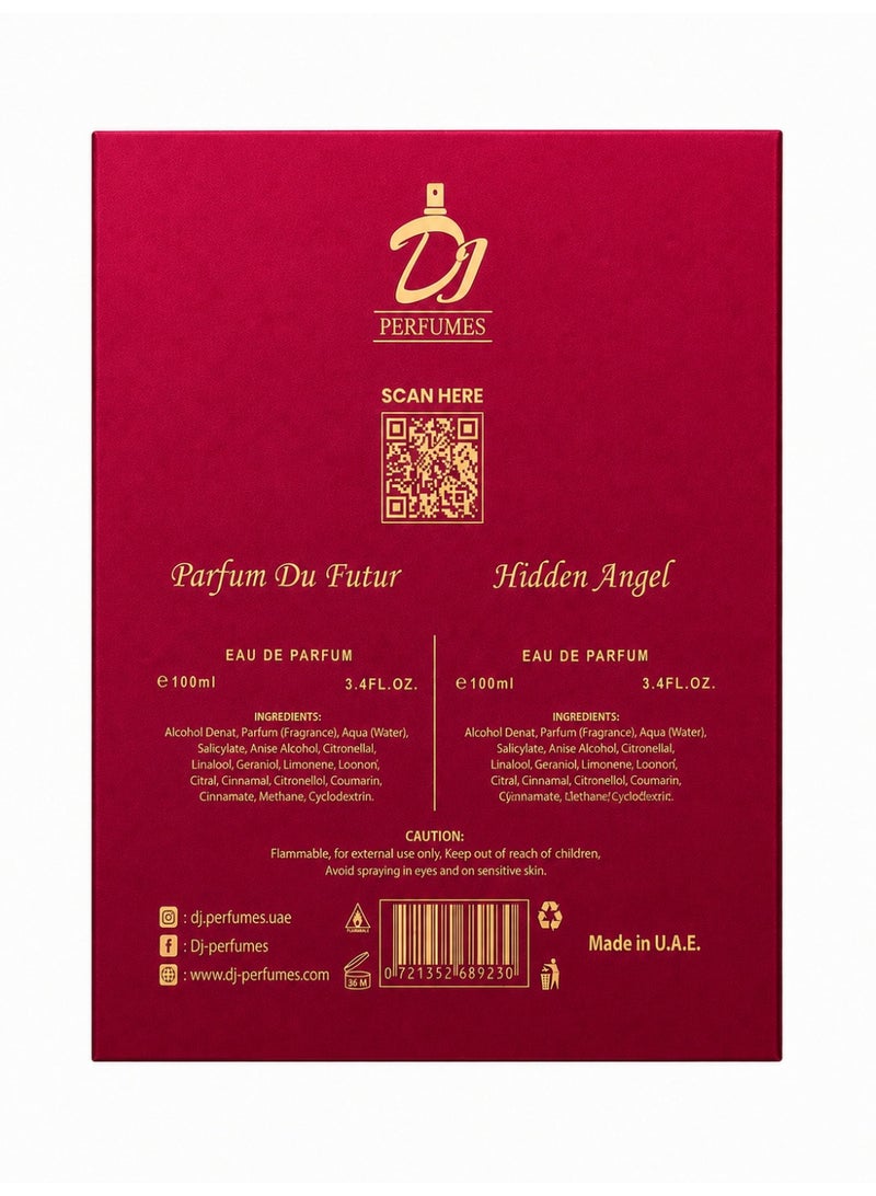 DJ Perfumes Celebration Gift Set by DJ Perfumes for Men & Women (Parfum Du Futur 100ml for Men + Hidden Angel 100ml for Women) - Image 2