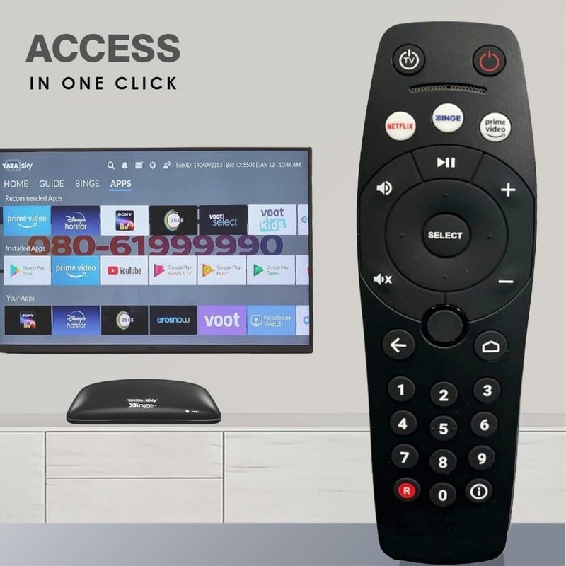 ALERHA متوافق مع جهاز التحكم عن بعد Tata Sky Binge Plus لجهاز الاستقبال - جهاز التحكم عن بعد Tata Sky DTH - بدون صوت - أزرار سريعة لـ Prim Video و Netfix - يجب أن يكون جهاز التحكم القديم لديك مطابقًا تمامًا - Image 3