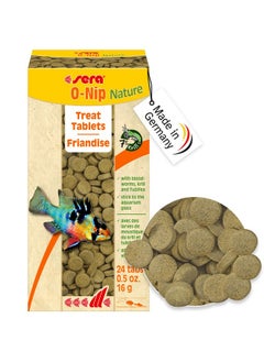 سيرا sera O-Nip Nature 24 Tabs 0.6 oz | غذاء كامل لجميع الأسماك الزينة | أقراص لاصقة تلتصق بزجاج الحوض | نسبة عالية من البروتين | بدون أصباغ ومواد حافظة | مع ديدان الدم والكريل وتوبيفكس  - Image 1