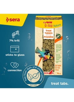 سيرا sera O-Nip Nature 24 Tabs 0.6 oz | غذاء كامل لجميع الأسماك الزينة | أقراص لاصقة تلتصق بزجاج الحوض | نسبة عالية من البروتين | بدون أصباغ ومواد حافظة | مع ديدان الدم والكريل وتوبيفكس  - Image 2