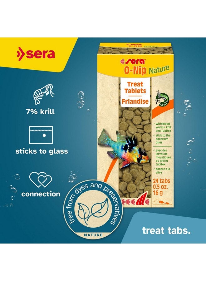 سيرا sera O-Nip Nature 24 Tabs 0.6 oz | غذاء كامل لجميع الأسماك الزينة | أقراص لاصقة تلتصق بزجاج الحوض | نسبة عالية من البروتين | بدون أصباغ ومواد حافظة | مع ديدان الدم والكريل وتوبيفكس - Image 2