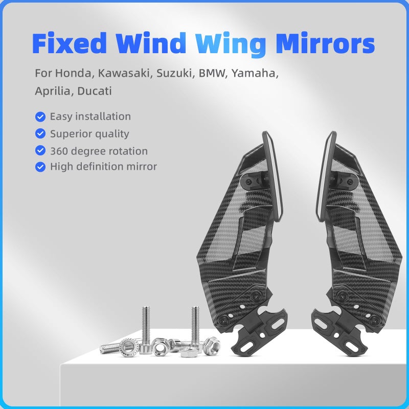 Gzdlmoto Universal Motorcycle Rear View Mirrors  Fixed Wind Wing Side Rearview Mirror Replacement For Honda/Kawasaki/Yamaham/Suzuki/B-Mw/Apriliar/Ducati (Carbon Fiber Stripes) - Image 2