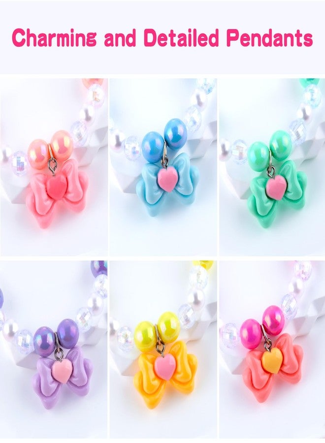 Niceup 6PCS Princess Pastel Bracelets with Heart Bowknot Charm for Little Girls Dress-up Play Beads Jewelry Accessories for Party Gift Bags Pinata Filler Stuffers - Image 3