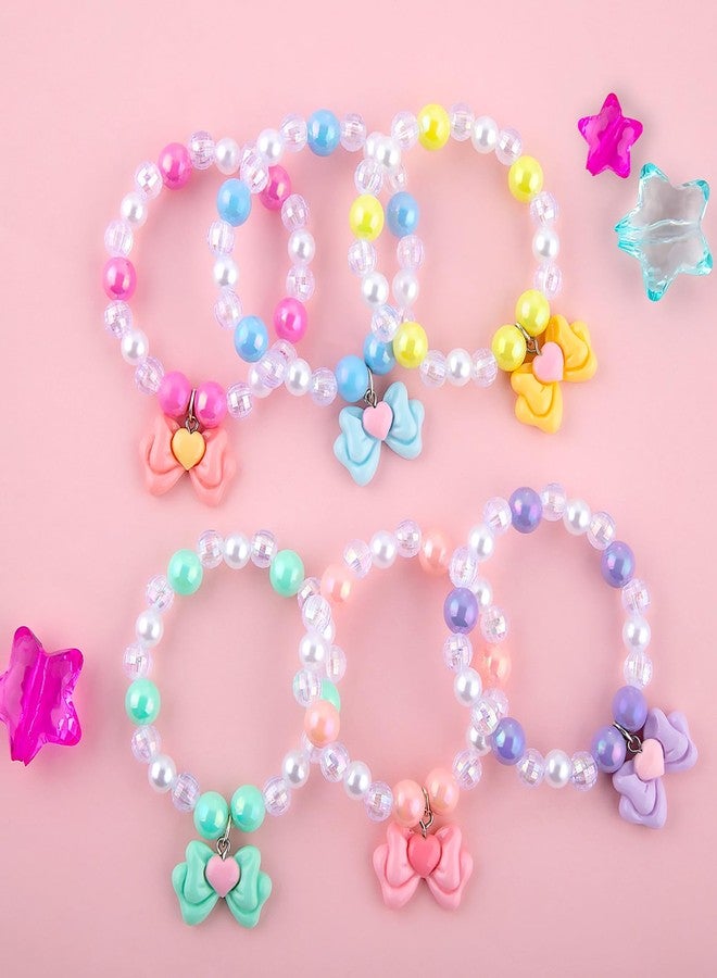 Niceup 6PCS Princess Pastel Bracelets with Heart Bowknot Charm for Little Girls Dress-up Play Beads Jewelry Accessories for Party Gift Bags Pinata Filler Stuffers - Image 4