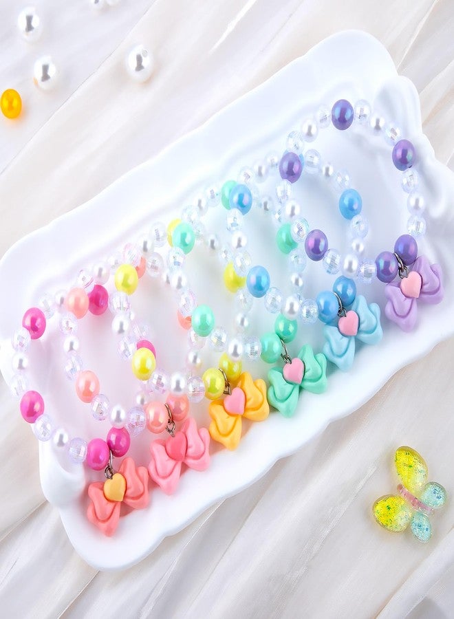 Niceup 6PCS Princess Pastel Bracelets with Heart Bowknot Charm for Little Girls Dress-up Play Beads Jewelry Accessories for Party Gift Bags Pinata Filler Stuffers - Image 2