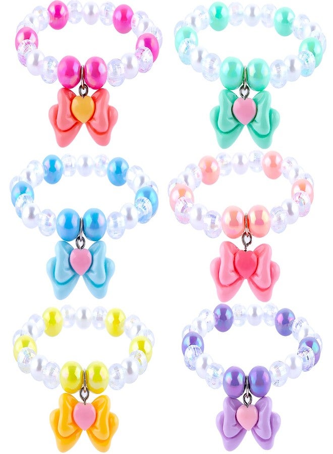 Niceup 6PCS Princess Pastel Bracelets with Heart Bowknot Charm for Little Girls Dress-up Play Beads Jewelry Accessories for Party Gift Bags Pinata Filler Stuffers - Image 1
