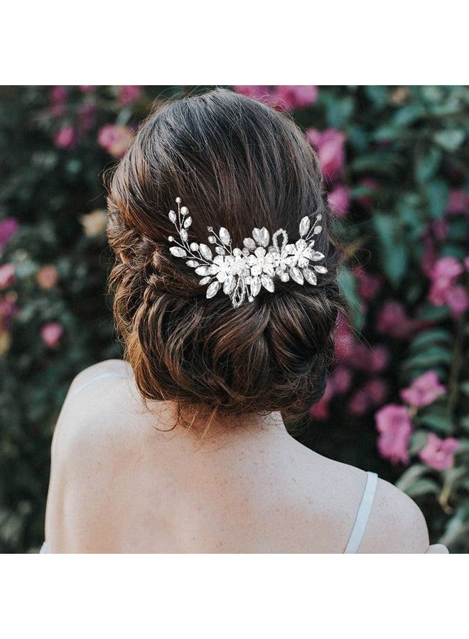 Urieo Wedding Rhinestone Hair Comb Silver Pearl Bride Hair Side Combs Flower Bridal Sparkly Crystal Hair Accessories for Women and Girls - Image 2