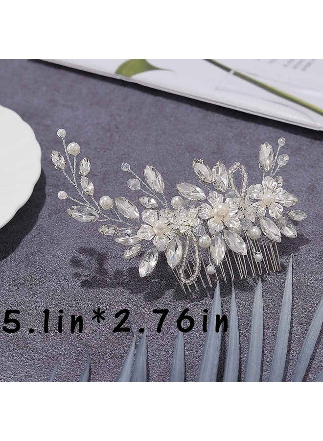 Urieo Wedding Rhinestone Hair Comb Silver Pearl Bride Hair Side Combs Flower Bridal Sparkly Crystal Hair Accessories for Women and Girls - Image 5