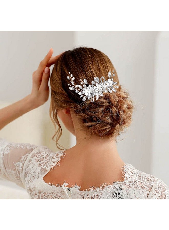 Urieo Wedding Rhinestone Hair Comb Silver Pearl Bride Hair Side Combs Flower Bridal Sparkly Crystal Hair Accessories for Women and Girls - Image 4