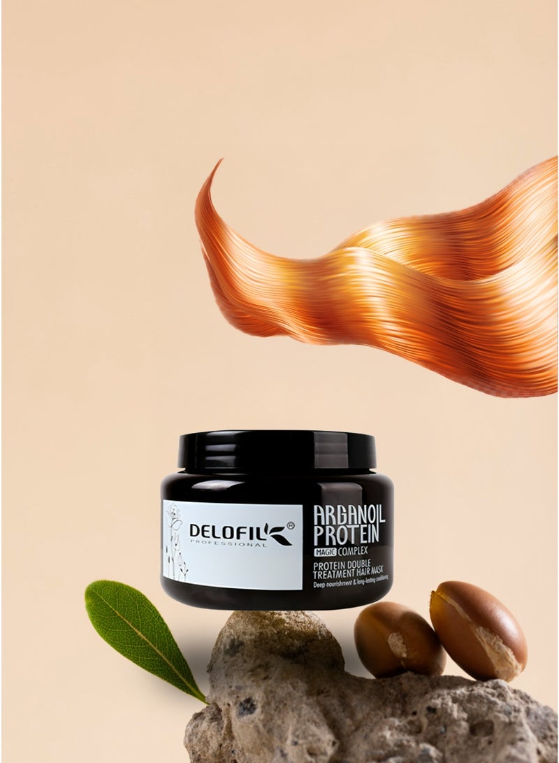 DELOFIL Hair Mask Treatment Double Argan Oil Protein, 16.9 Fl Oz - Deep Conditioner for Dry and Damaged Hair, All Hair Types with Collagen, Keratin, Honey Extract, Sodium PCA, Cruelty Free - Image 1