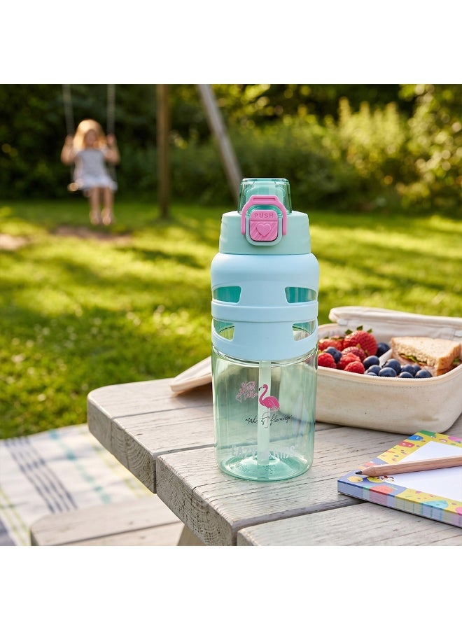 Eazy Kids زجاجة مياه قابلة للتخصيص للأطفال Eazy Kids بسعة 750 مل - خالية من BPA مع فوهة وقشة للأطفال، لون فلامنجو أكوا - Image 2