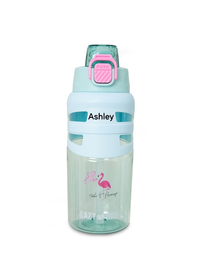 Eazy Kids زجاجة مياه قابلة للتخصيص للأطفال Eazy Kids بسعة 750 مل - خالية من BPA مع فوهة وقشة للأطفال، لون فلامنجو أكوا - Image 1