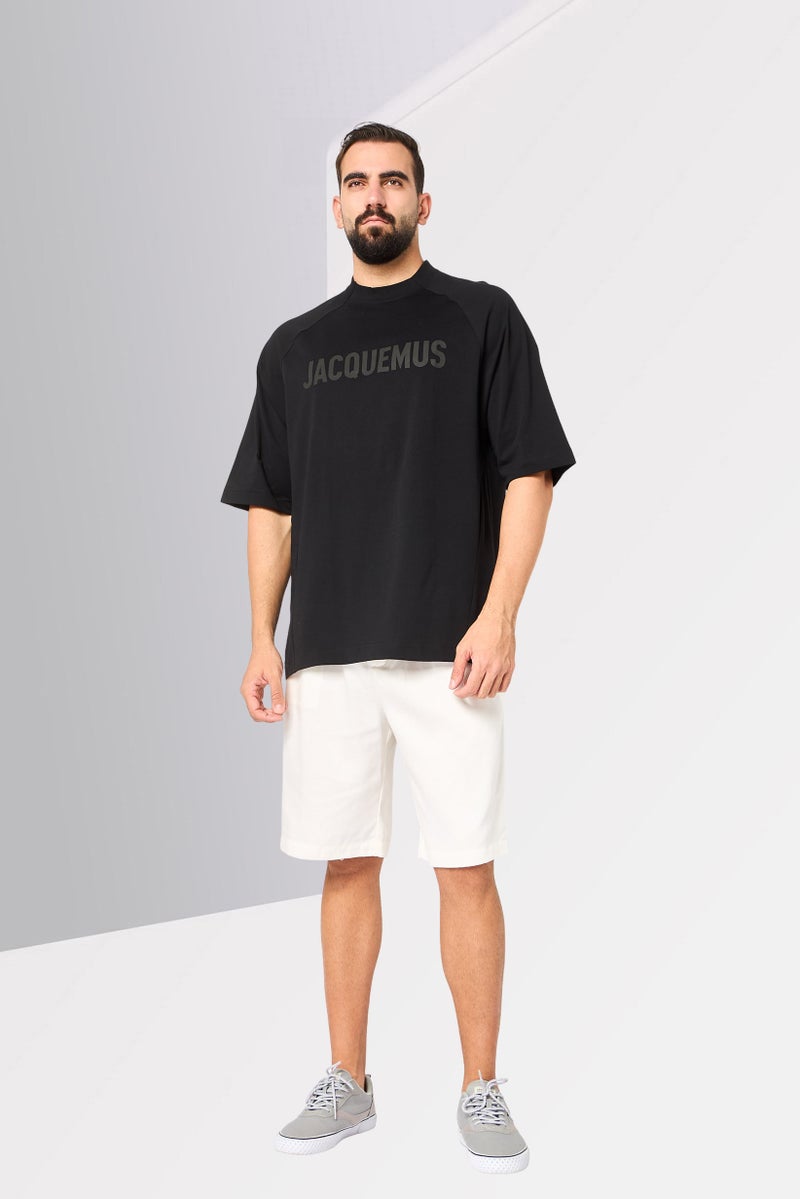 JACQUEMUS Men Crew Neck Short Sleeve Brand Logo T-shirt, Black - Image 2