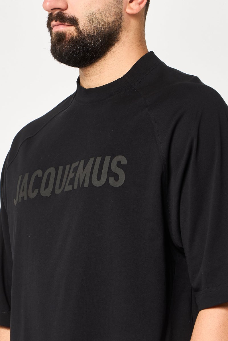 JACQUEMUS Men Crew Neck Short Sleeve Brand Logo T-shirt, Black - Image 3