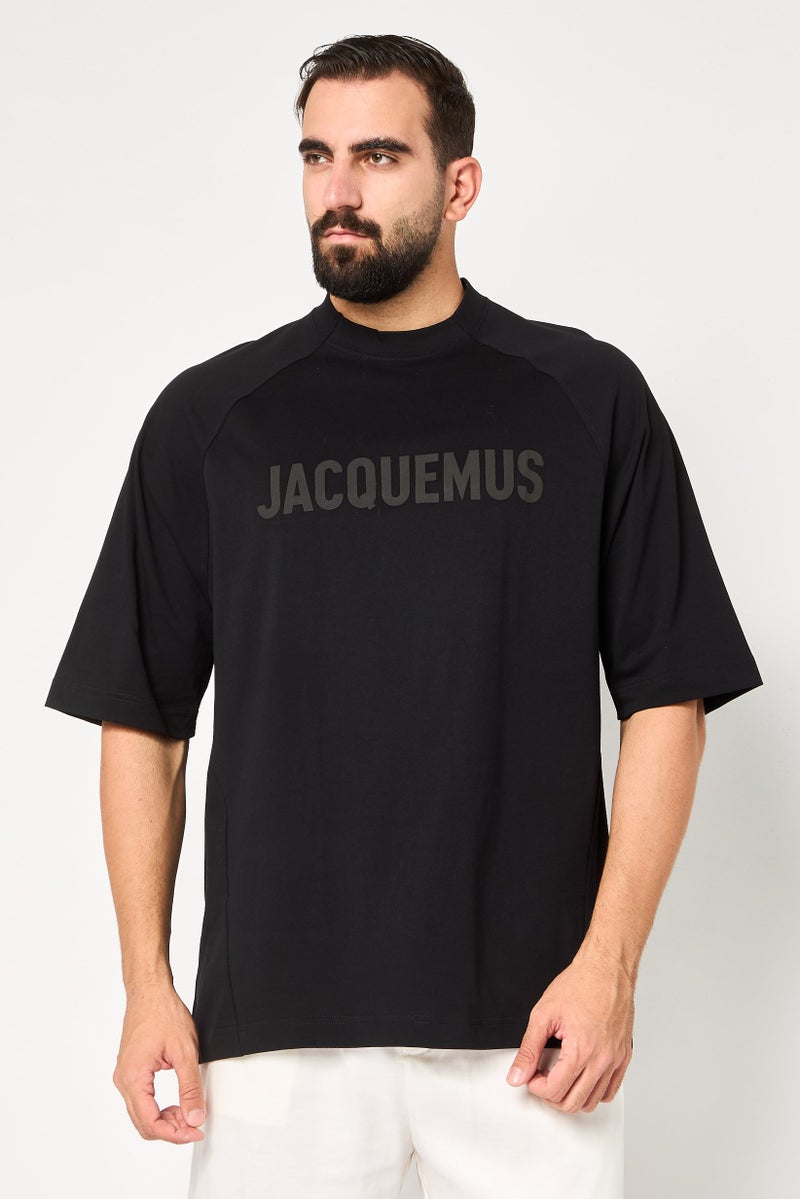 JACQUEMUS Men Crew Neck Short Sleeve Brand Logo T-shirt, Black - Image 1