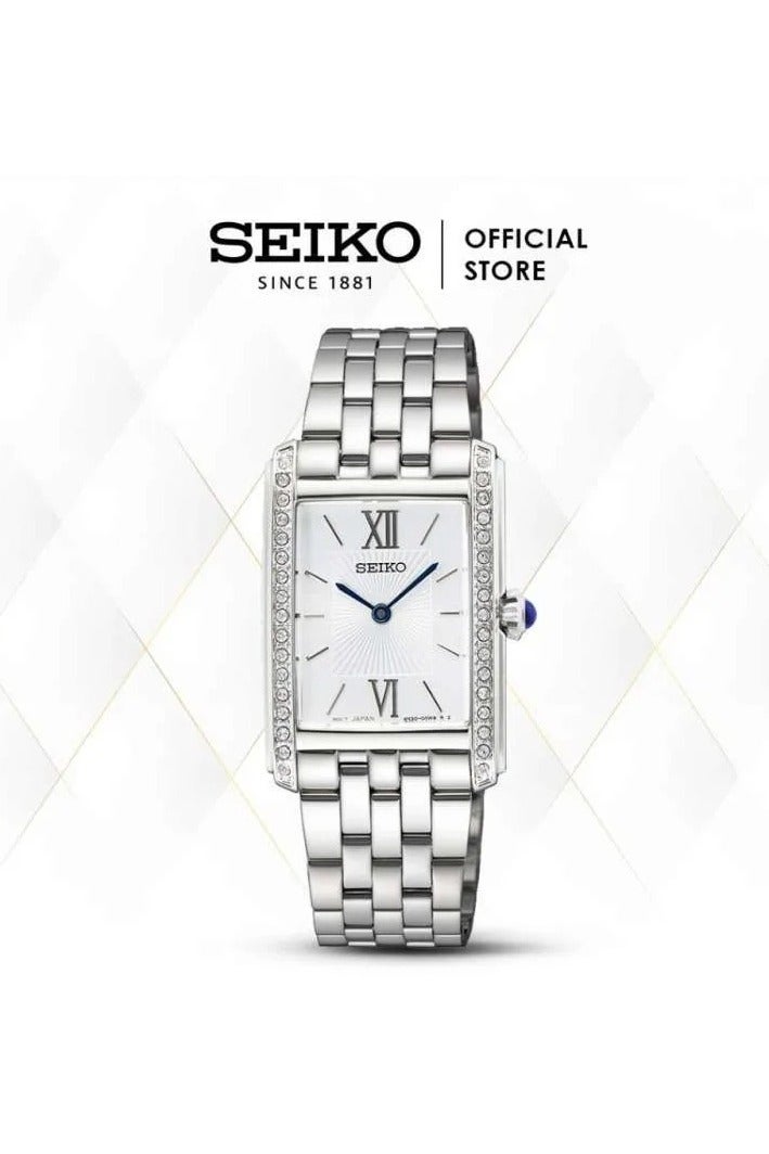 Seiko SWR091P1 Rectangular Watch with Crystal Accents and Stainless Steel Band Women's Watch - Image 1