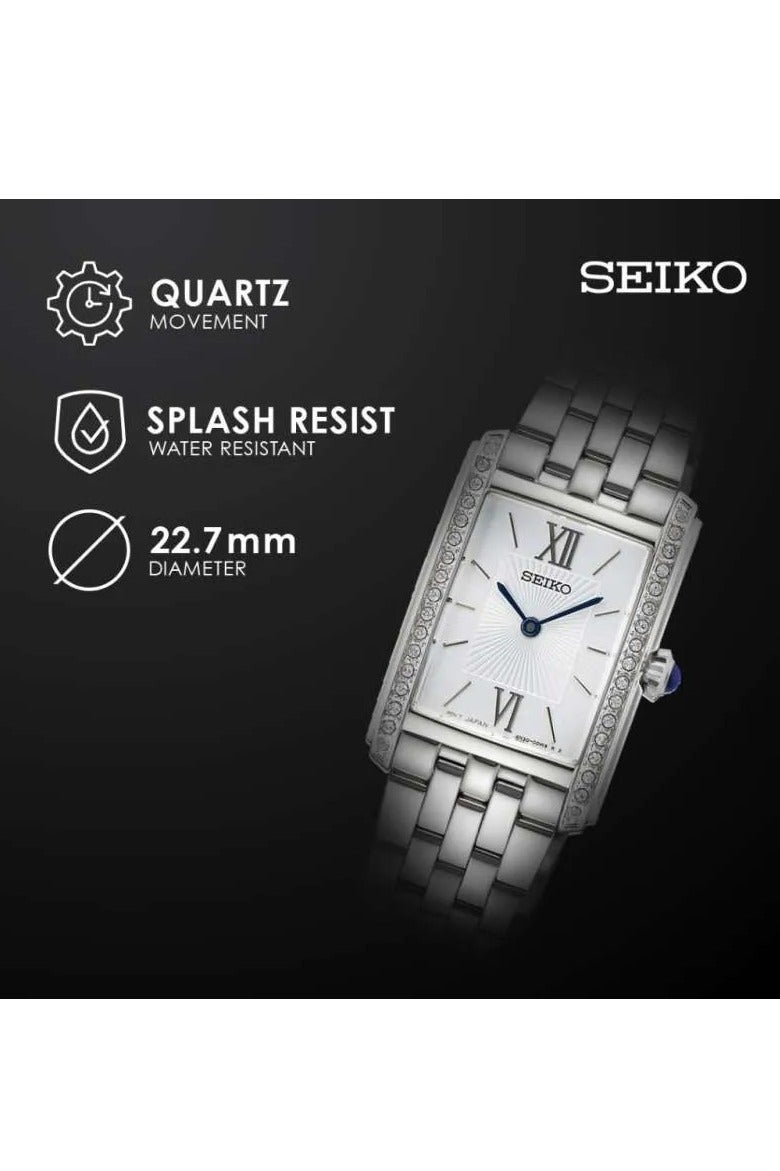 Seiko SWR091P1 Rectangular Watch with Crystal Accents and Stainless Steel Band Women's Watch - Image 2