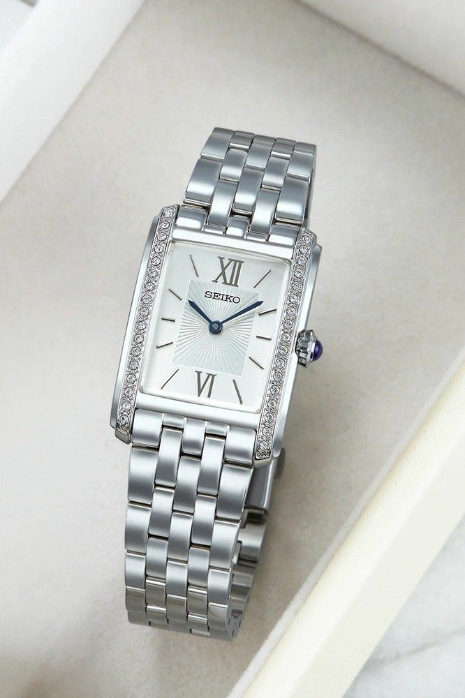 Seiko SWR091P1 Rectangular Watch with Crystal Accents and Stainless Steel Band Women's Watch - Image 5