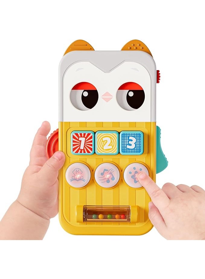 هولا لعبة هاتف للأطفال بتصميم بومة | وضعان للتشغيل | أنشطة متنوعة: دفع، ضغط، تدوير، ورج | مناسبة للسفر | لعبة موسيقية لتنمية المهارات المبكرة للرضع بعمر 6 إلى 18 شهراً - Image 1