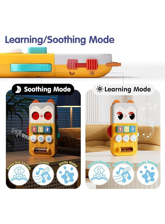 هولا لعبة هاتف للأطفال بتصميم بومة | وضعان للتشغيل | أنشطة متنوعة: دفع، ضغط، تدوير، ورج | مناسبة للسفر | لعبة موسيقية لتنمية المهارات المبكرة للرضع بعمر 6 إلى 18 شهراً - Image 3