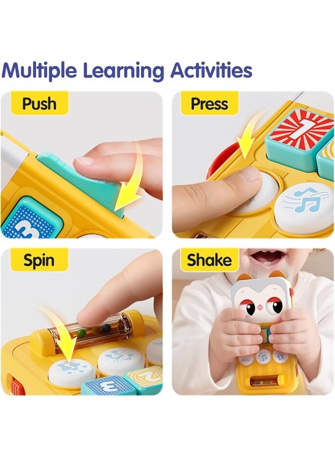 هولا لعبة هاتف للأطفال بتصميم بومة | وضعان للتشغيل | أنشطة متنوعة: دفع، ضغط، تدوير، ورج | مناسبة للسفر | لعبة موسيقية لتنمية المهارات المبكرة للرضع بعمر 6 إلى 18 شهراً - Image 2