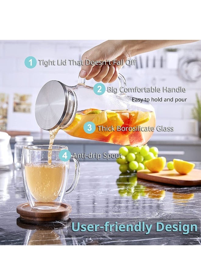 ماركة غير محددة ابريق زجاجي، ابريق ماء زجاجي سعة 40 أونصة للثلاجة، قارورة زجاجية للشاي المثلج مع غطاء وصنبور، ابريق ماء ساخن وبارد، سهل التنظيف مع زجاج بوروسيليكات المقاوم للحرارة لعصائر المشروبات الساخنة والباردة  - Image 4