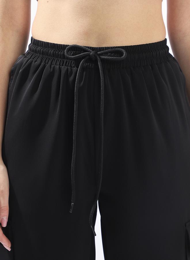 Hubberholme Black Wide Leg Trousers for Women Wide Leg Fit 95% Polyester 5% Lycra Button Closure  - Image 5