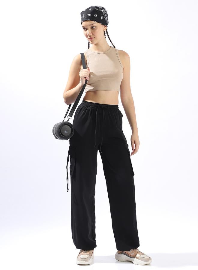 Hubberholme Black Wide Leg Trousers for Women Wide Leg Fit 95% Polyester 5% Lycra Button Closure  - Image 1