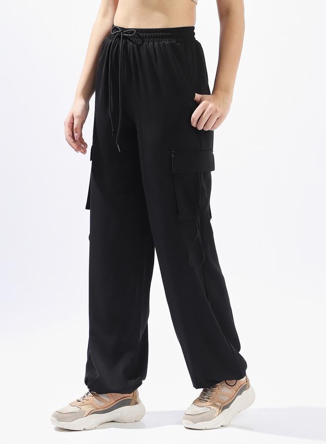 Hubberholme Black Wide Leg Trousers for Women Wide Leg Fit 95% Polyester 5% Lycra Button Closure  - Image 3