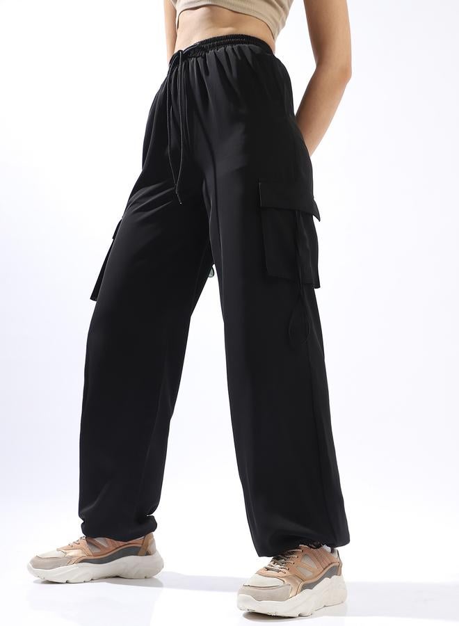 Hubberholme Black Wide Leg Trousers for Women Wide Leg Fit 95% Polyester 5% Lycra Button Closure  - Image 2