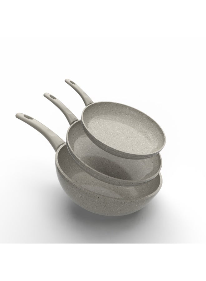 Top Chef Cooking Set 3 Pieces Frypan ( 20-24) +Wok 28 ) Beige