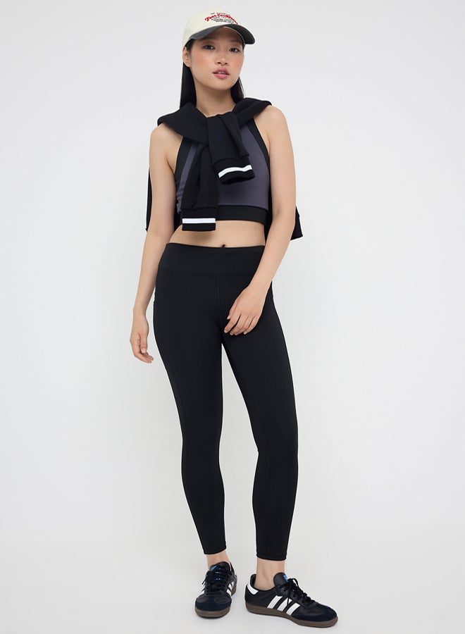 trendyol Black Diver/Scuba Fabric Full Length Knitted Sports Leggings with Waist Tie-Up Detail - Image 1