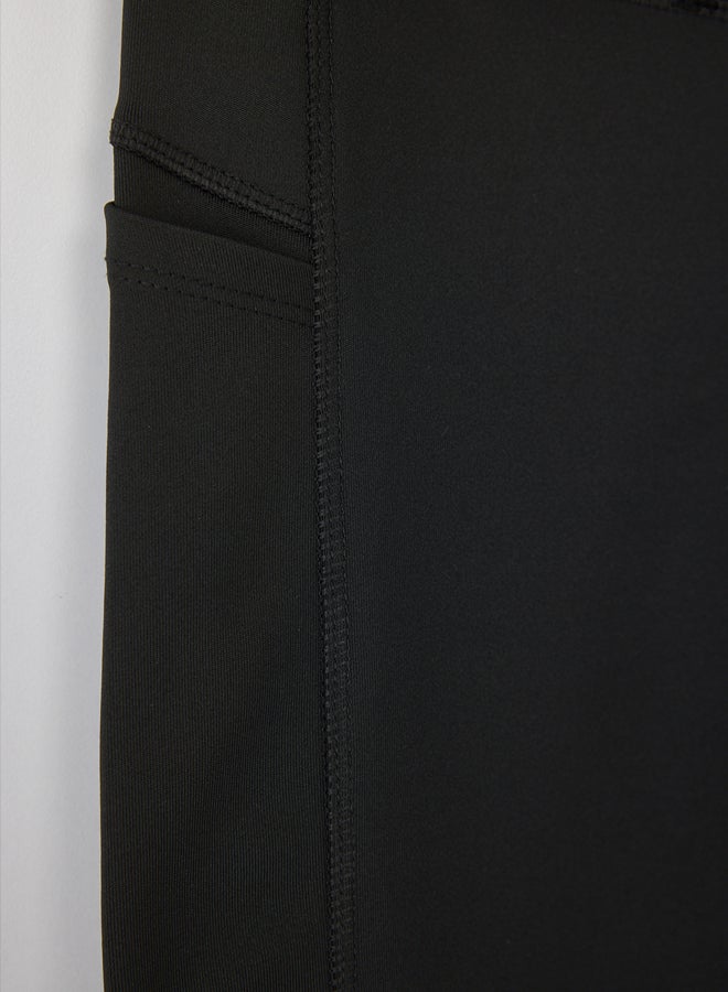 trendyol Black Diver/Scuba Fabric Full Length Knitted Sports Leggings with Waist Tie-Up Detail - Image 5