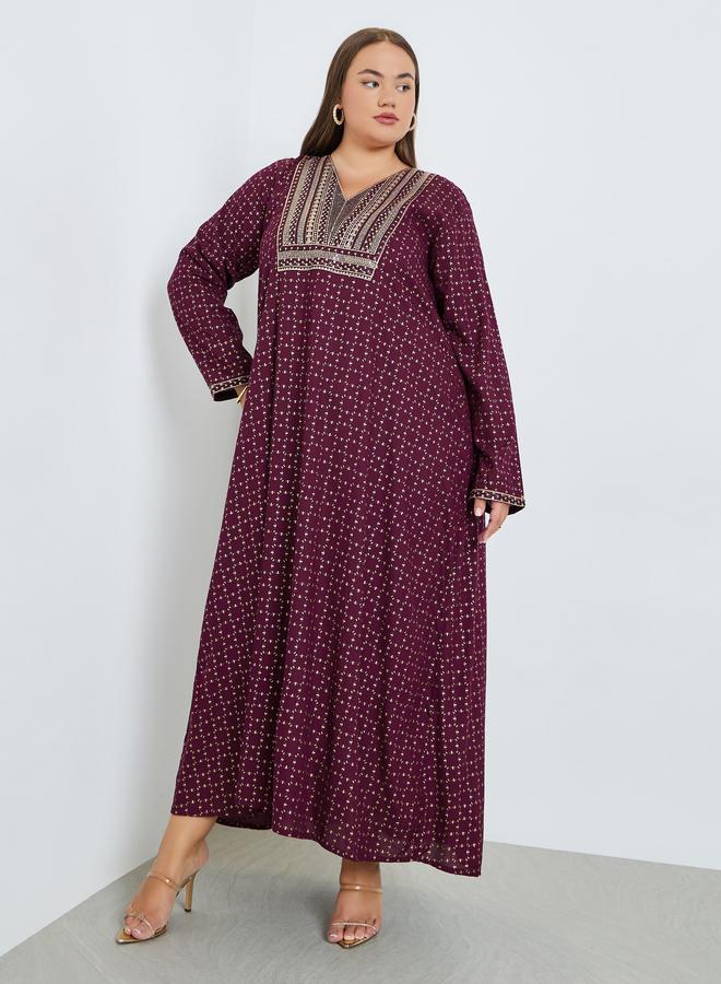 أميرة جلابية مارون مطرزة مقاس كبير - Image 3