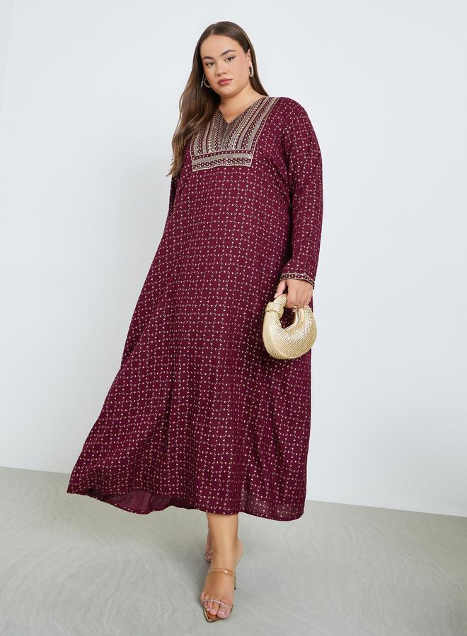 أميرة جلابية مارون مطرزة مقاس كبير - Image 1