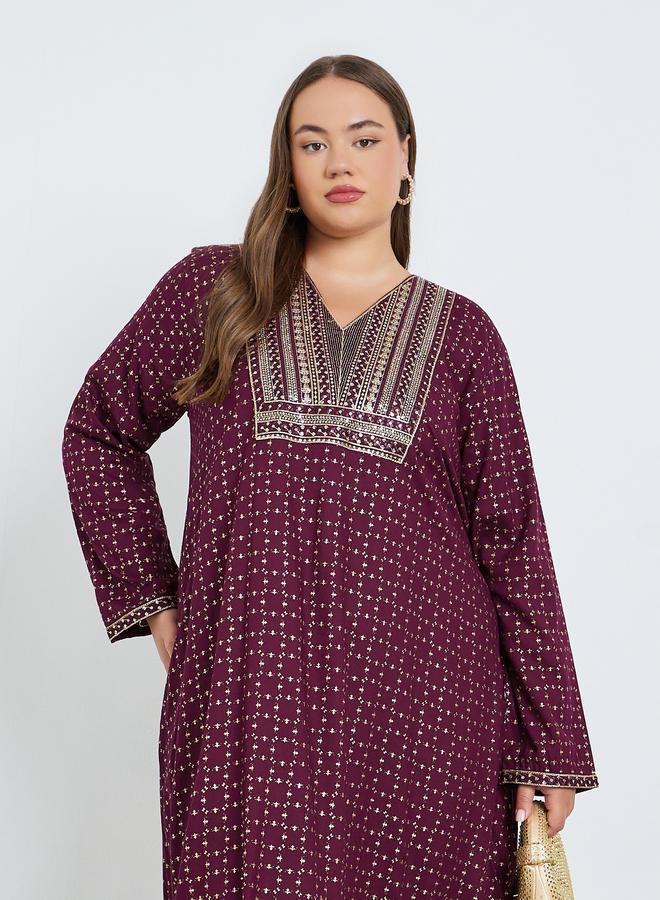 أميرة جلابية مارون مطرزة مقاس كبير - Image 2