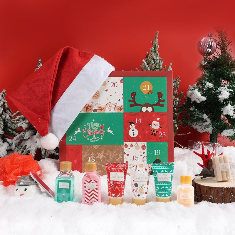 BODY & EARTH Christmas Advent Calendar 2025, 12 Days of Holiday Advent Calendar for Women, BODY & EARTH Spa Gift Baskets with Snowman Bath Bomb, Scented Candle, Christmas Hat, New Year Bath Set for Women - Image 2